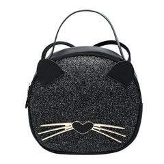 Girls Casual Cartoon Sequin Leopard Print Cat Messenger Bag
