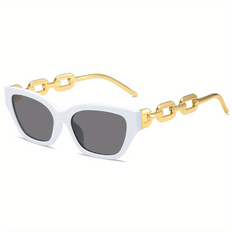 Cat Eye Sunglasses Mod Mirror Lens Chain Temple UV400
