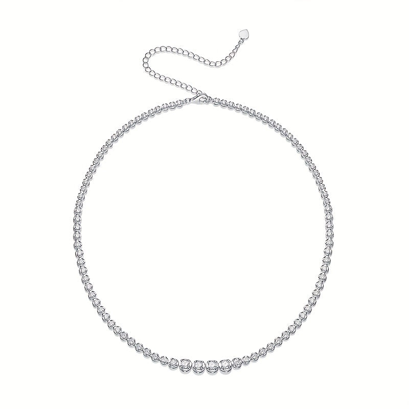 Moissanite Tennis Necklace Silvery Clavicle Chain Jewelry