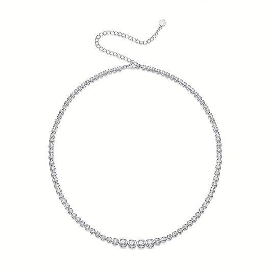Moissanite Tennis Necklace Silvery Clavicle Chain Jewelry
