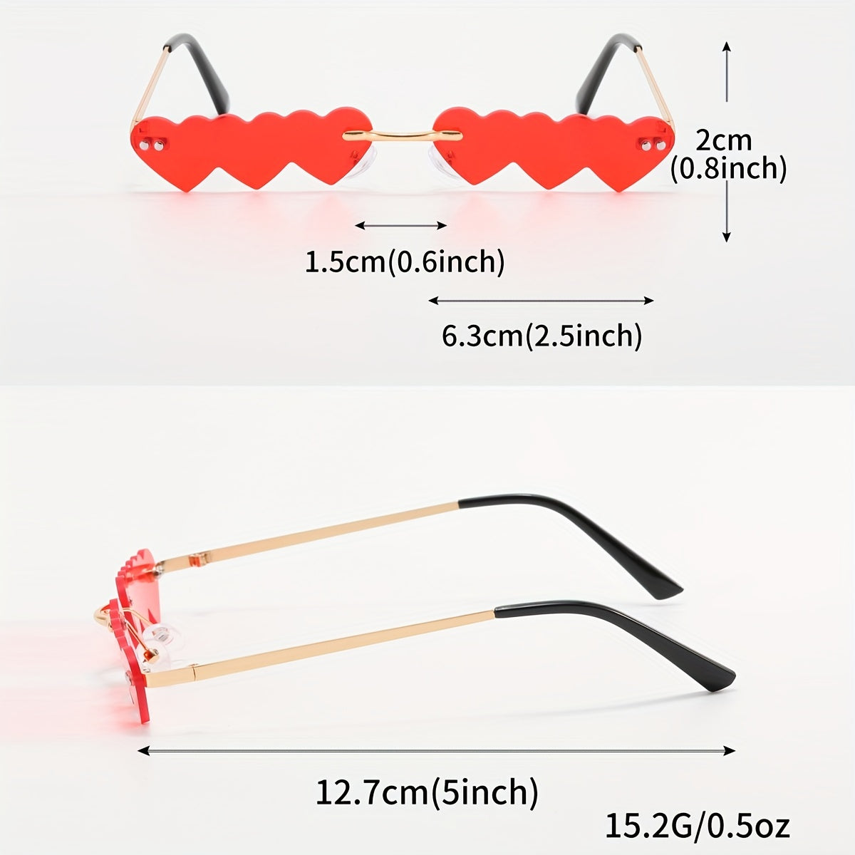 3 Pairs Men's Rimless Sunglasses Set - Heart Star Shaped Decorative Accessories
