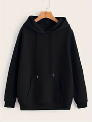 Solid Kangaroo Pocket Hoodie Casual Long Sleeve Drawstring Hoodies