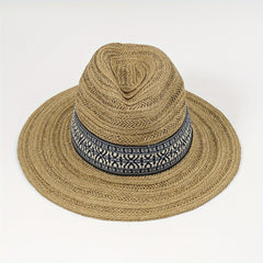 Drawstring Woven Cowboy Hat Spring Autumn Sun Protection Jazz Straw Hat