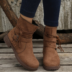 Women's Buckle Strap Decor Boots Lace Up Platform Boots