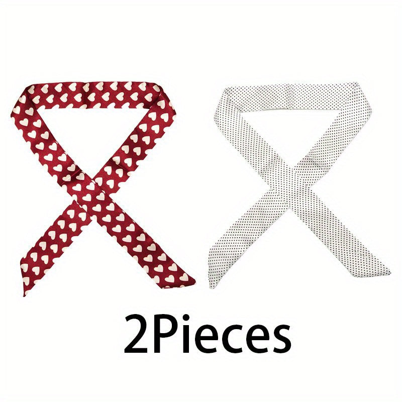 Dotted Print Twilly Scarf Ribbon Neckerchief Set