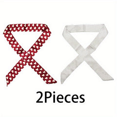 Dotted Print Twilly Scarf Ribbon Neckerchief Set