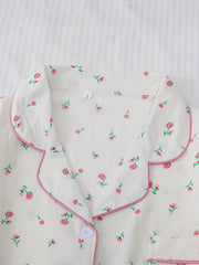 Floral Print Pajamas Set Short Sleeve Top & Bow Shorts