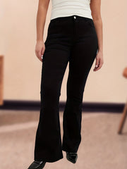 Wide Legs Flare Jeans Bell Bottom Mid Stretch Washed Casual Denim Pants