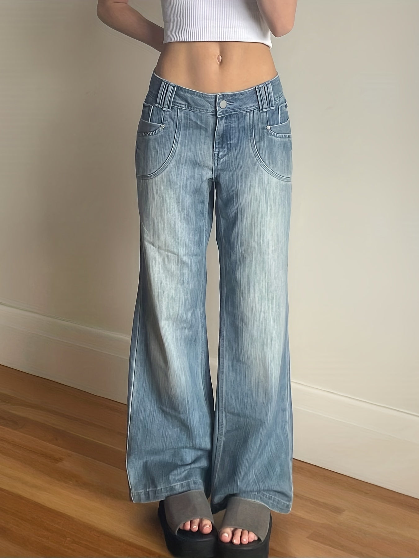 Retro Loose Casual Jeans Mid Waist Y2K Streetwear Baggy Straight Trousers