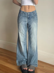 Retro Loose Casual Jeans Mid Waist Y2K Streetwear Baggy Straight Trousers