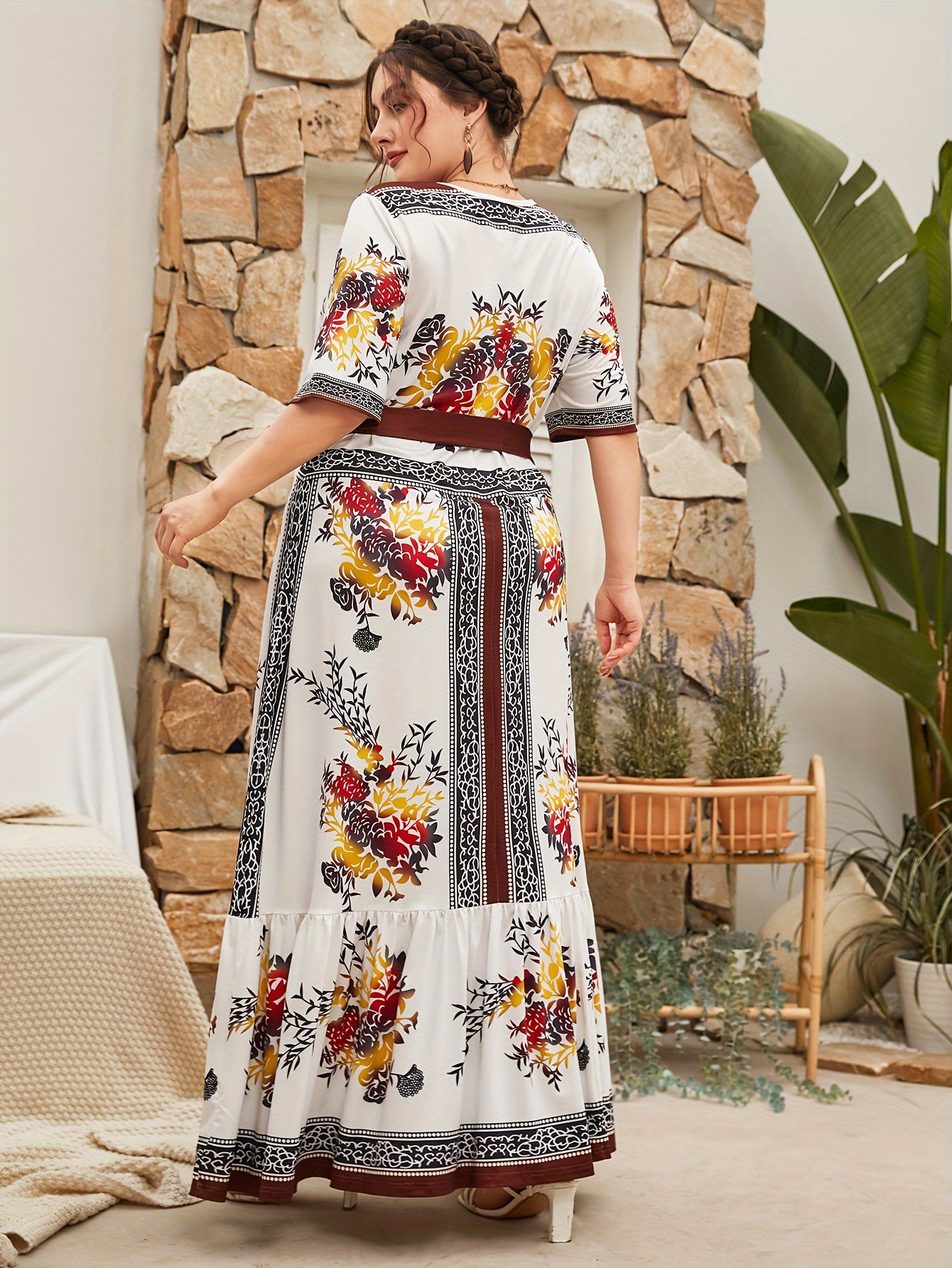Floral Print Maxi Dress with Belt