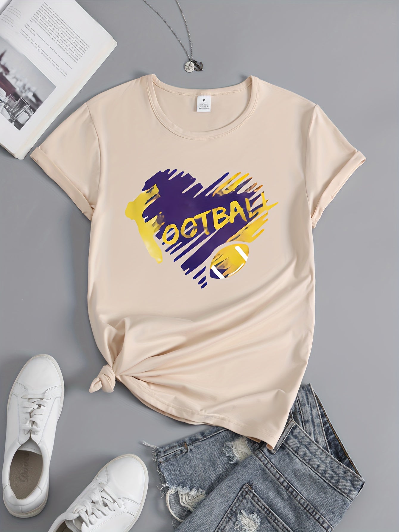 Women's Football Graphic Short Sleeve Sports T-shirt