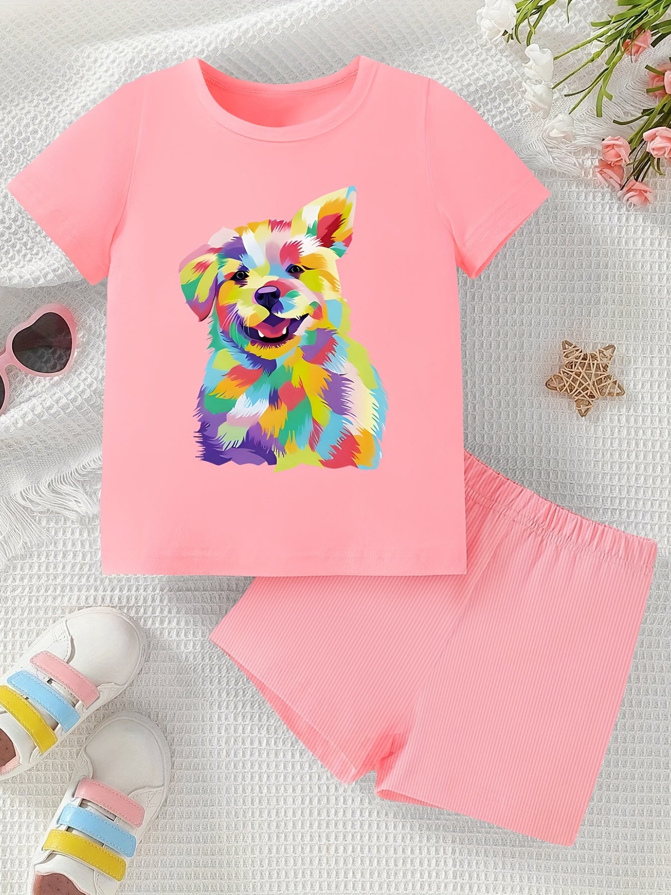 Rainbow Dog Girl's 2pcs T shirt & Shorts Set Kids Clothes