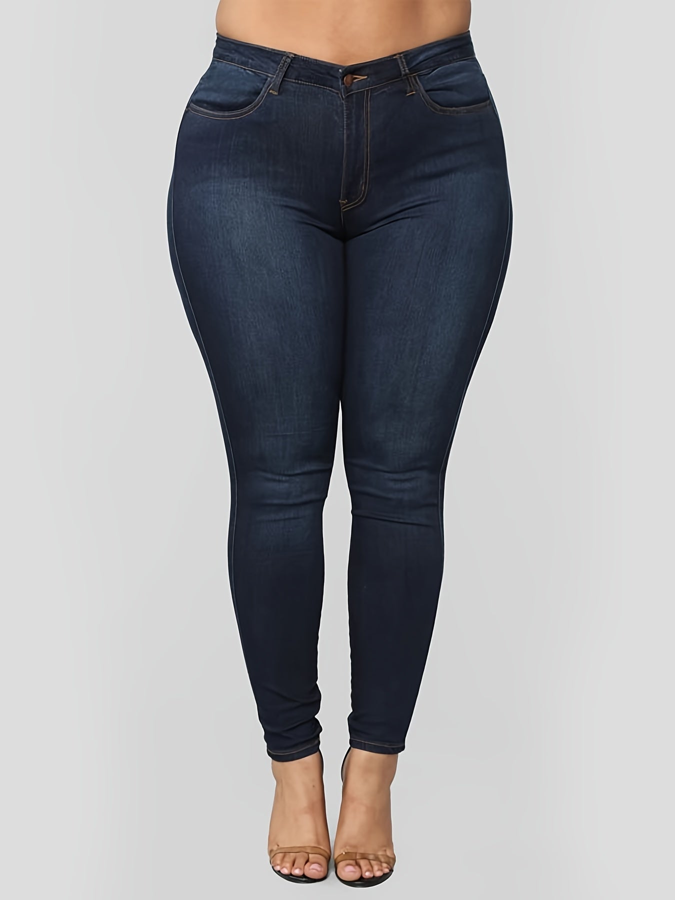 High Rise Button Fly Skinny Jeans Women's Plus Slight Stretch