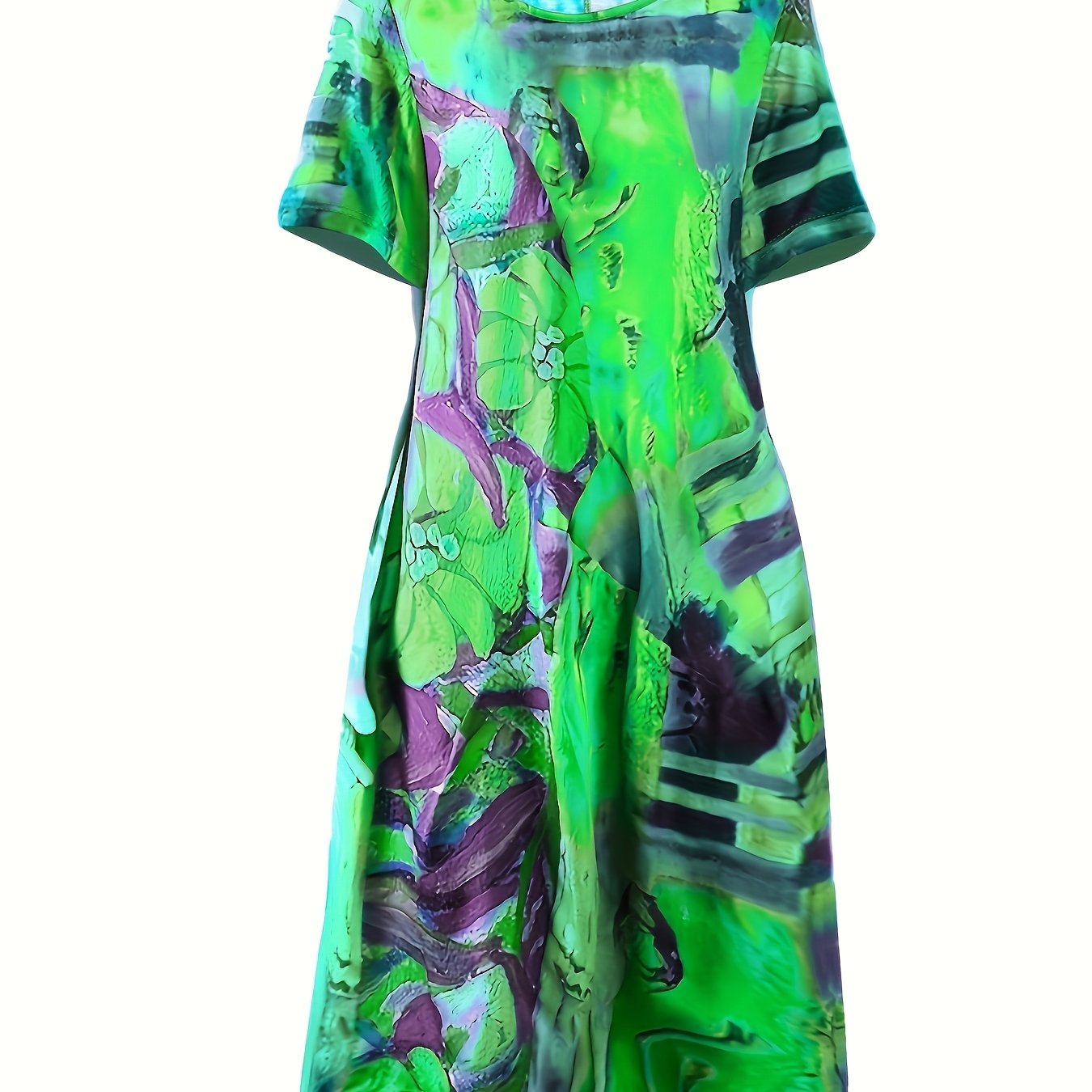 Casual Dress Women's Plus Tie Dye Short Sleeve Round Neck Slight Stret
