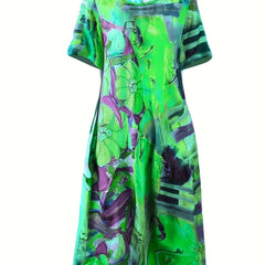 Casual Dress Women's Plus Tie Dye Short Sleeve Round Neck Slight Stret