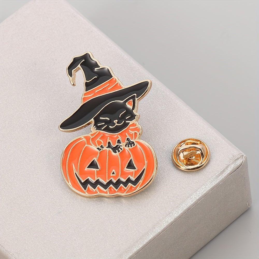 Funny Cat Pumpkin Enamel Brooch for Boys - Cute Halloween Accessory