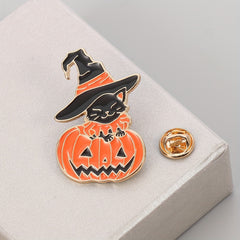 Funny Cat Pumpkin Enamel Brooch for Boys - Cute Halloween Accessory