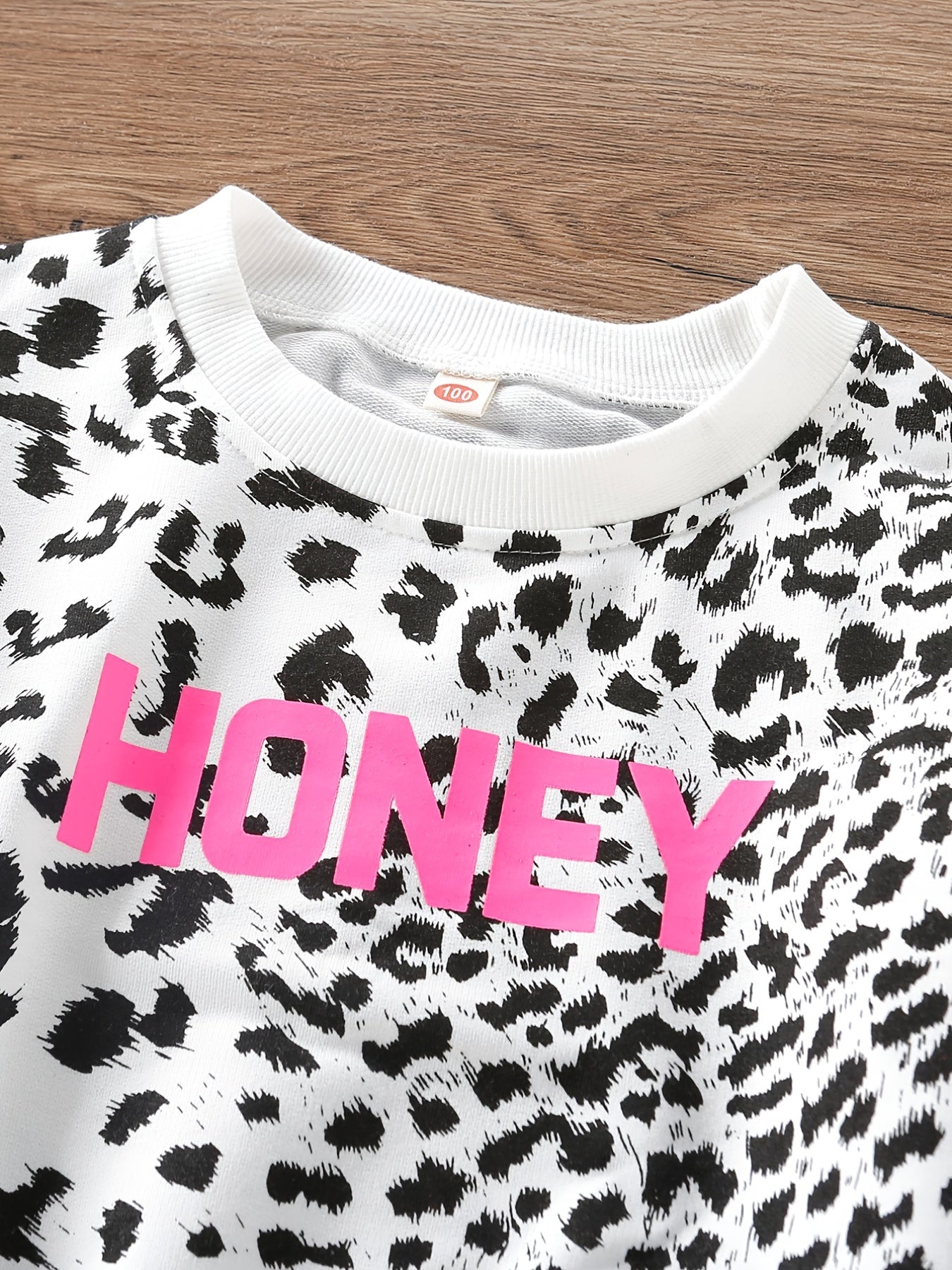 Leopard Letter Print Sweatshirt Round Neck Long Sleeve