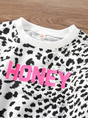 Leopard Letter Print Sweatshirt Round Neck Long Sleeve