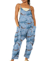 Paisley Print Overall Jumpsuit with Dual Pockets