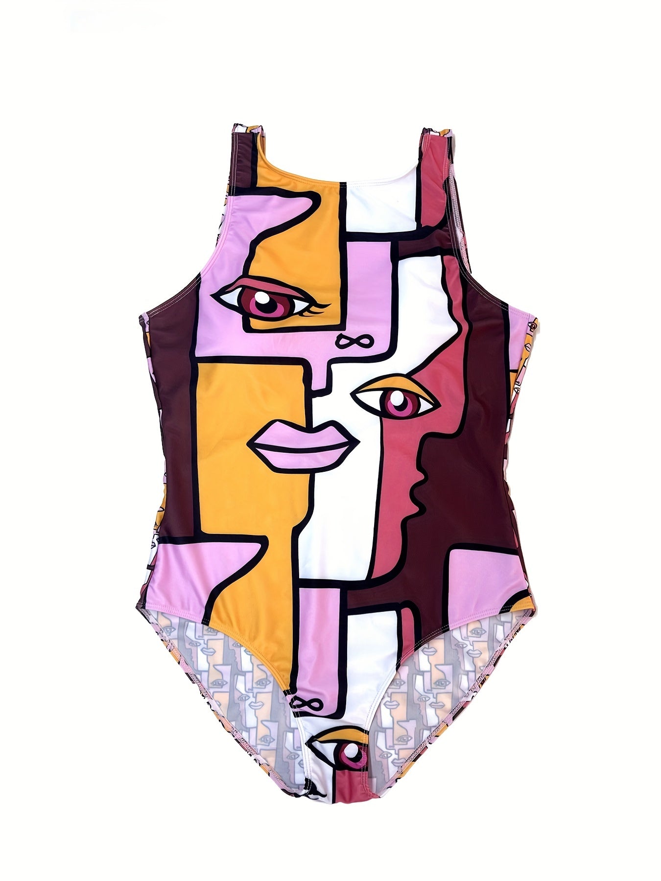Abstract Face Print One Piece Swimsuit