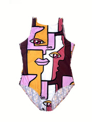 Abstract Face Print One Piece Swimsuit