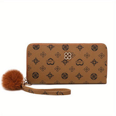 Girls Zipper Long Wallet Handbag Coin Purse With Fur Ball