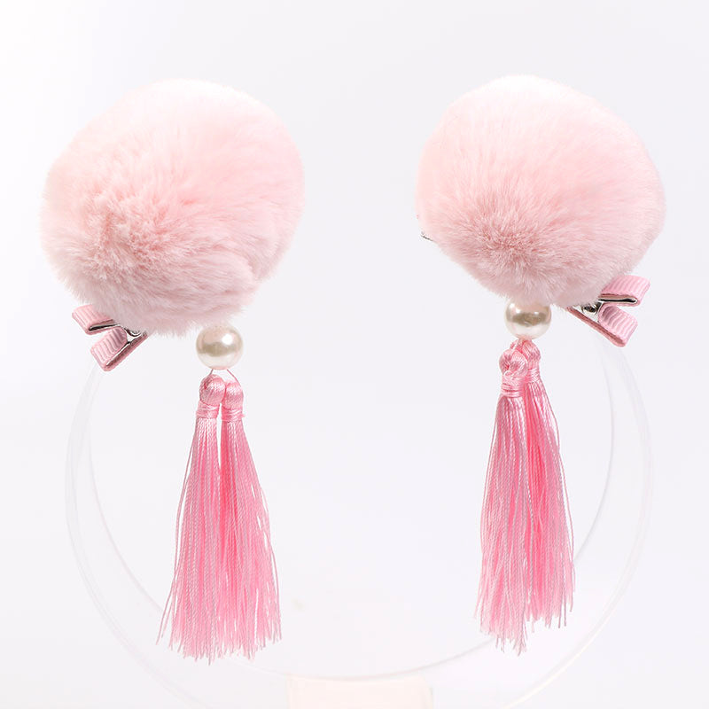 2pcs Antiquity Tassel Hanfu Headdress Hairball Hairpin Hair Clips
