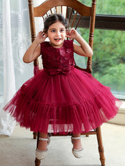 Baby Girls Floral Decor Bowknot Sleeveless Mesh Gown Princess Dress