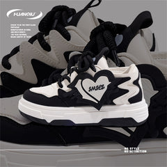 HUANQIU Women's Block Heart Lace-up Skate Shoes Lightweight Flatform Shoes