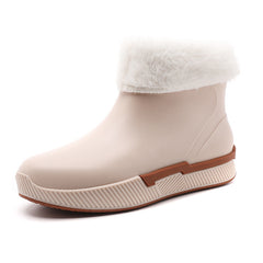 Women's Plush Lined Platform Rain Boots Waterproof Slip On Shoes