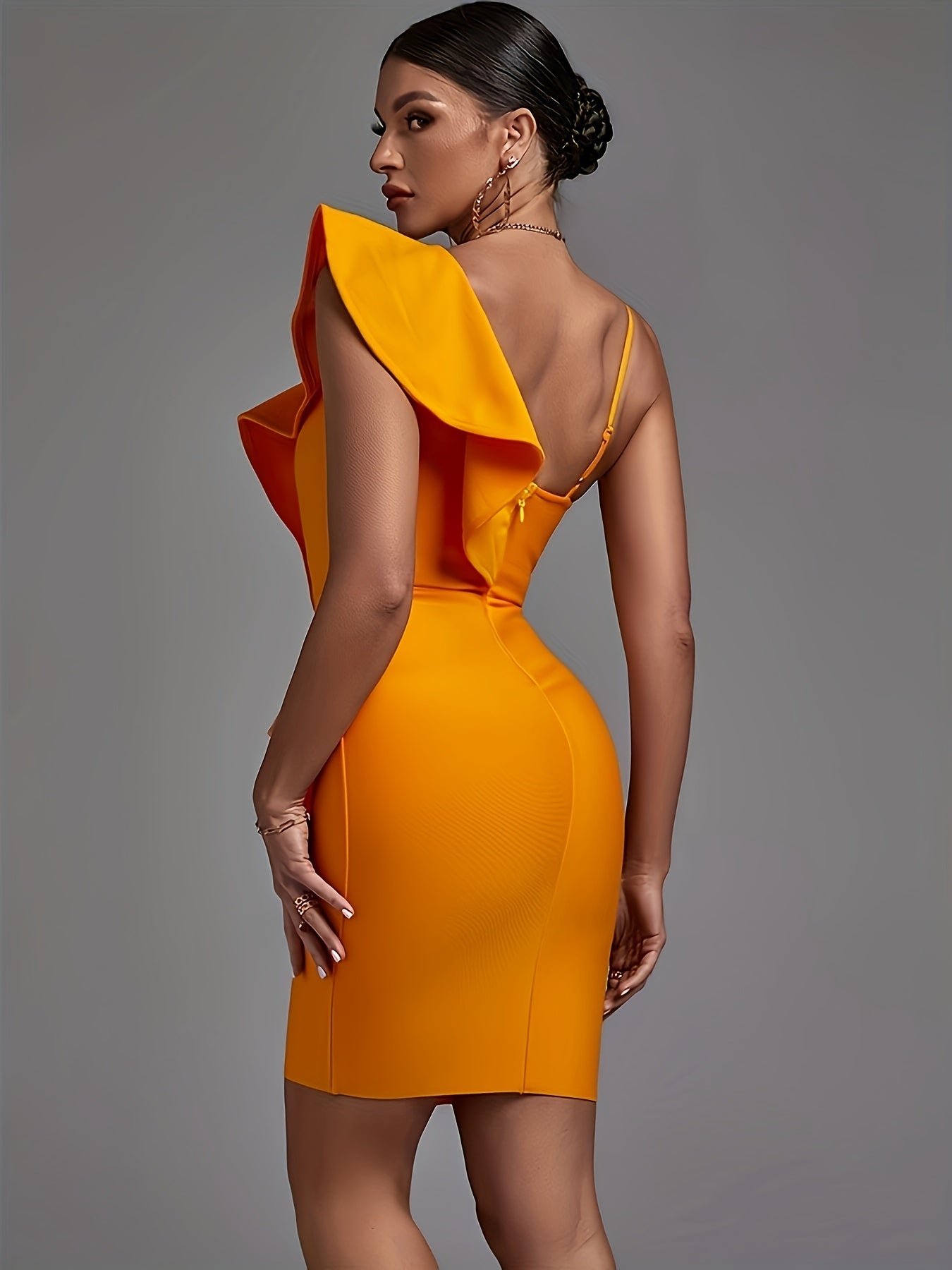 Women's Ruffle Trim Asymmetric Dress V Neck Sleeveless Party Banquet Clothing