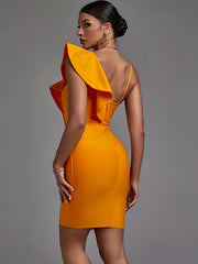 Women's Ruffle Trim Asymmetric Dress V Neck Sleeveless Party Banquet Clothing