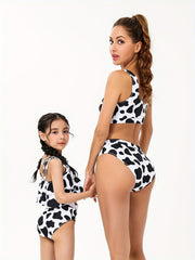 Cow Graphic Ruffle Bikini Set for Mother and Daughter Matching Swimsuits