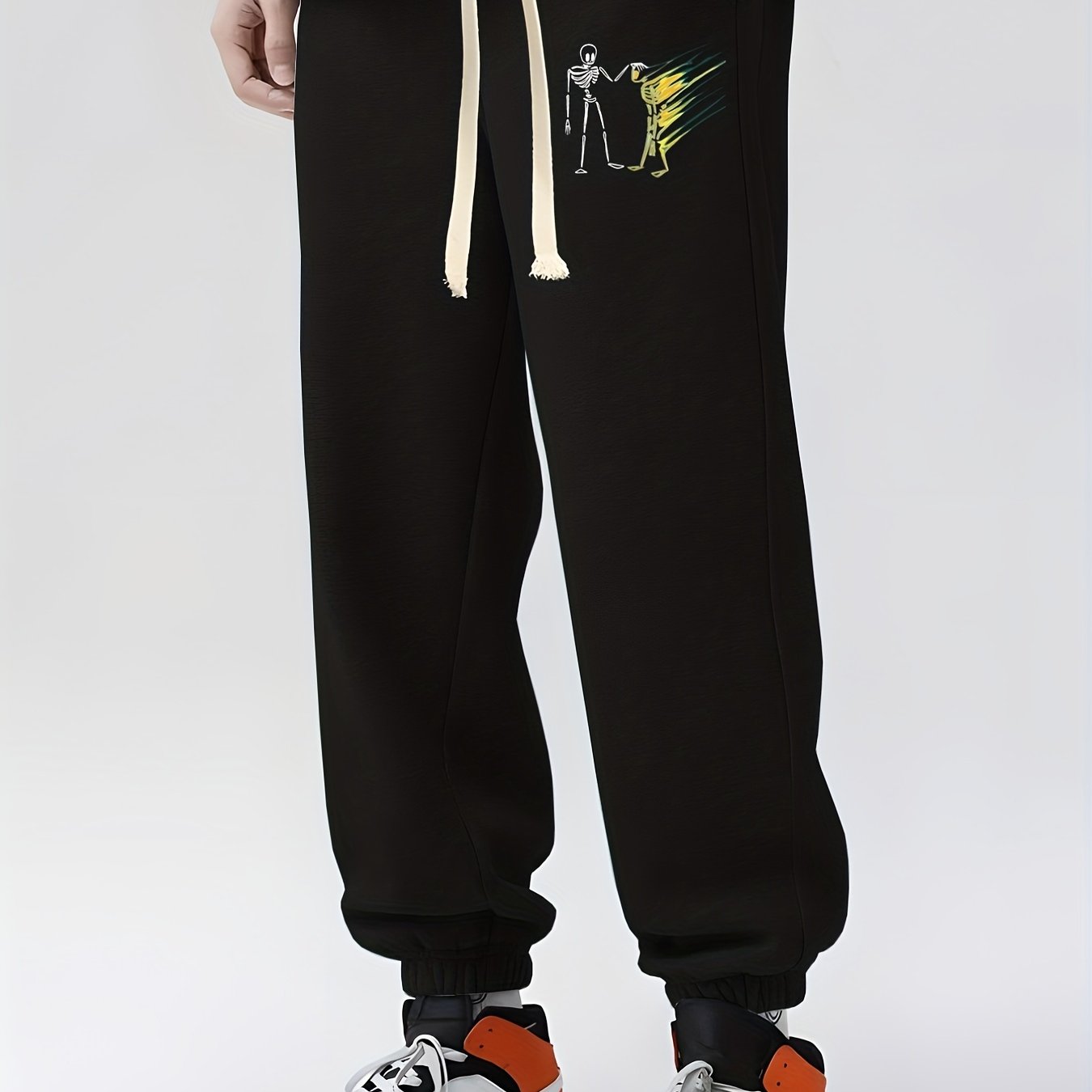 Skeleton Print Drawstring Sweatpants Loose Fit Pants Men's Casual Joggers
