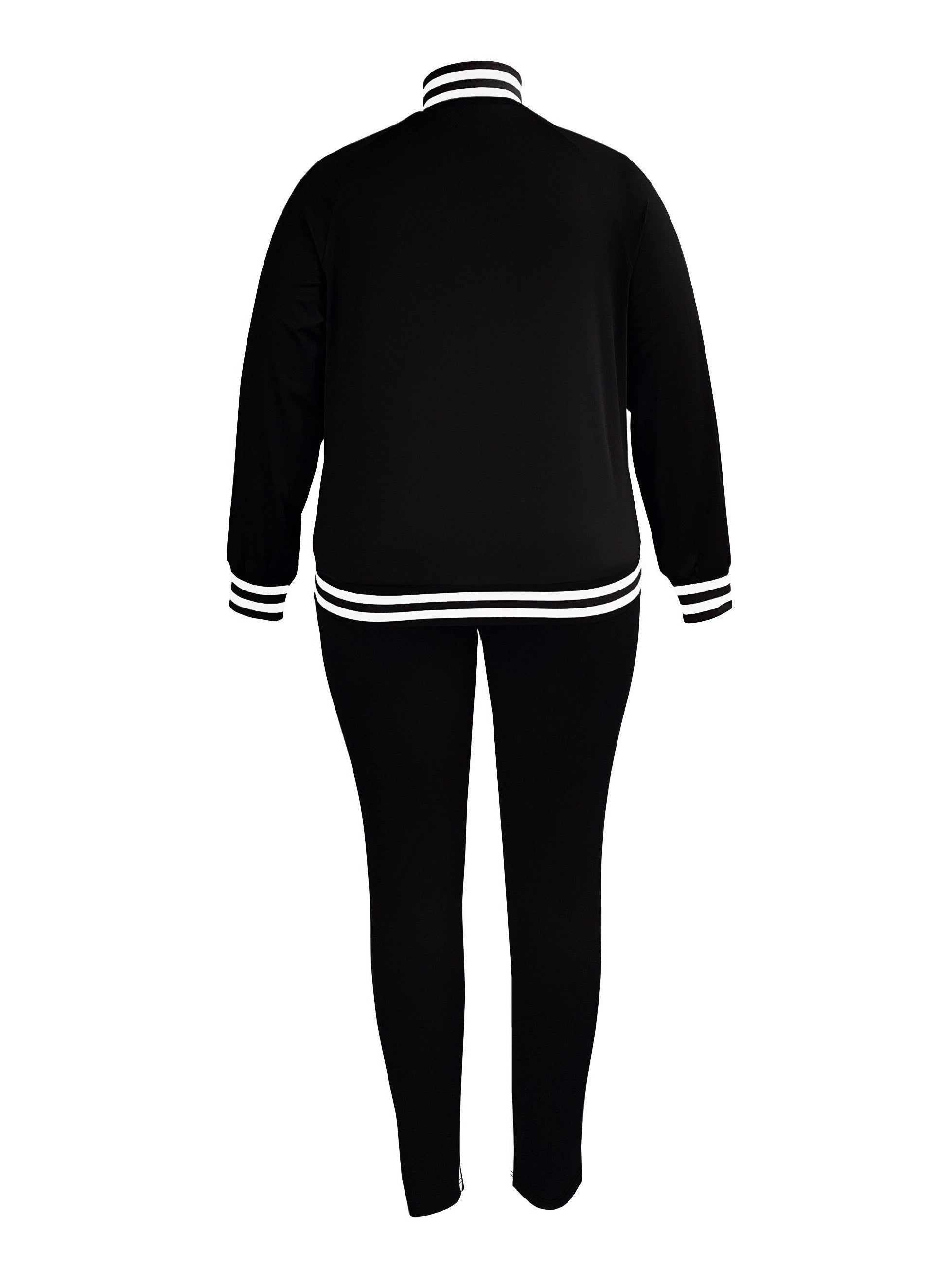 Colorblock Stripe Mock Neck Coat & Pants Set