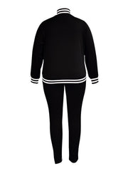 Colorblock Stripe Mock Neck Coat & Pants Set