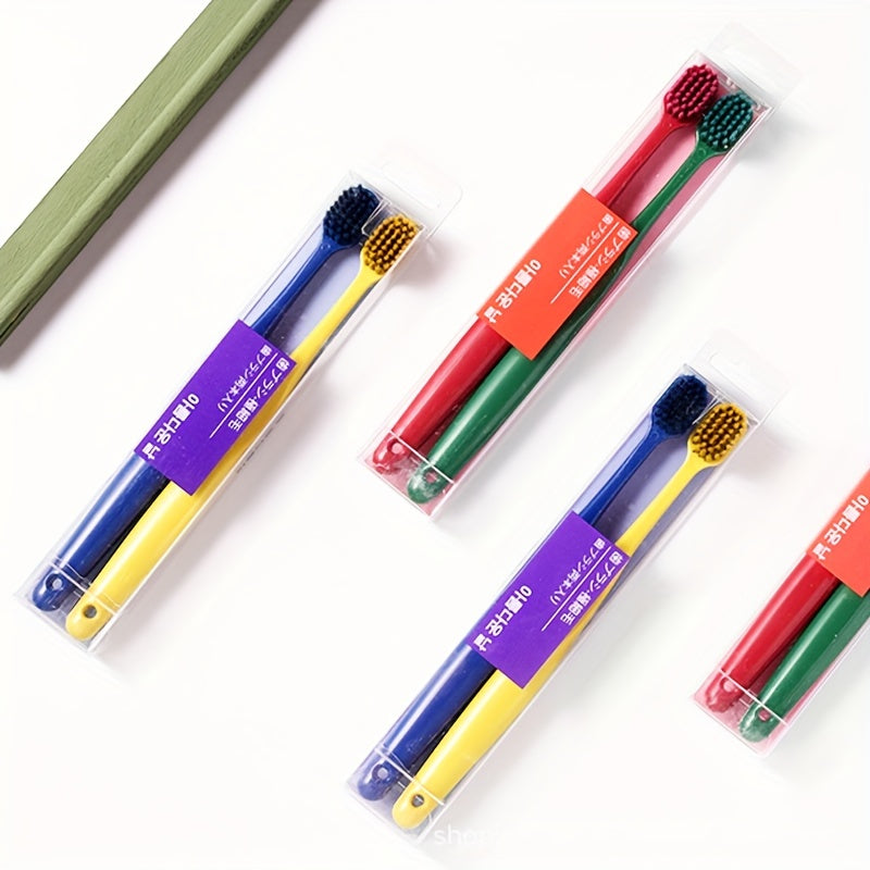 2pcs Macaron Wide Head Toothbrush Couple Bamboo Charcoal Soft Bristle