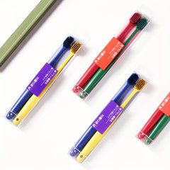 2pcs Macaron Wide Head Toothbrush Couple Bamboo Charcoal Soft Bristle
