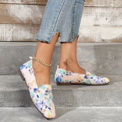 Women's Floral Print Flat Shoes Lightweight Square Toe Outdoor Shoes