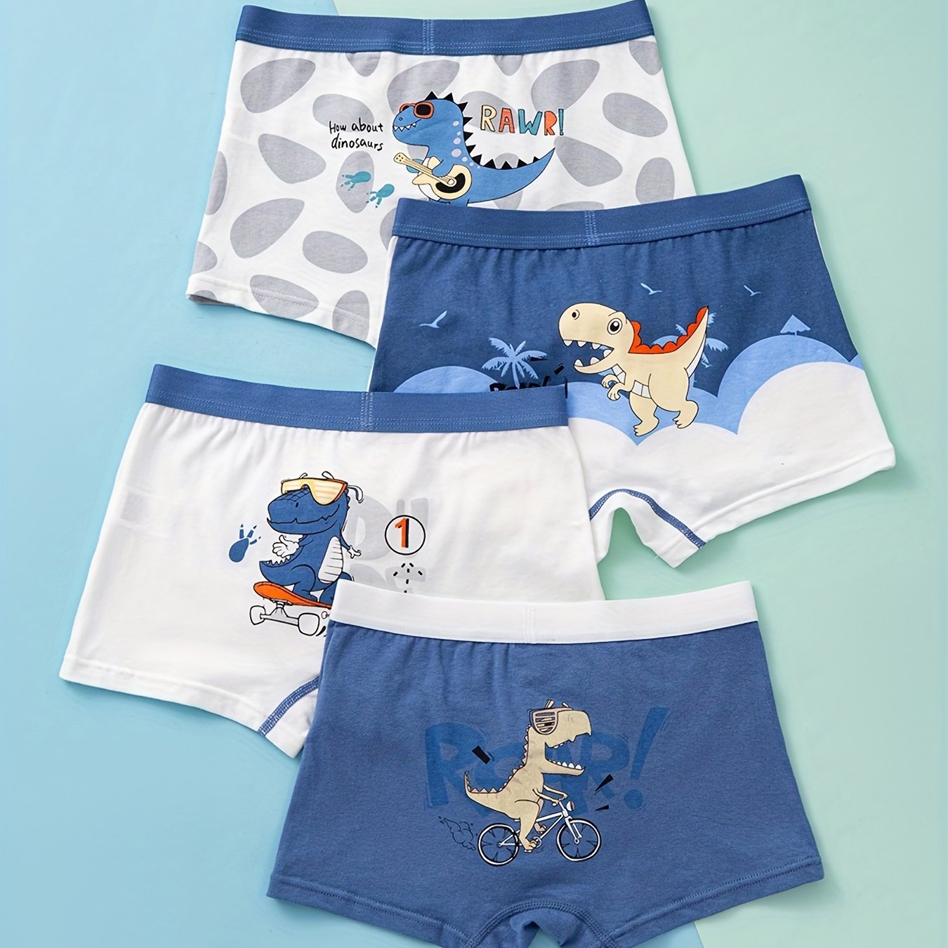 4pcs Toddler Boy's Cotton Boxer Briefs Dinosaurs Print Elastic Waist Shorts