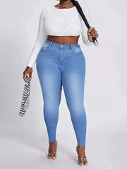 Washed Button Fly Lip Print High Rise Skinny Jeans