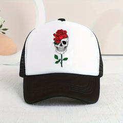 Skull Rose Print Baseball Cap Adjustable Sun Hat Hip Hop Dad Hats