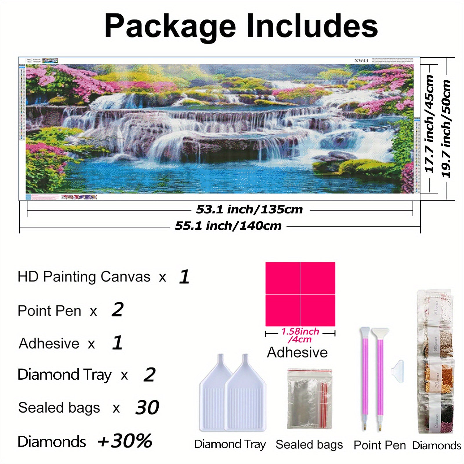 XWJJ Diamond Painting Kit Waterfall Scenery Full Round Drill Large Size