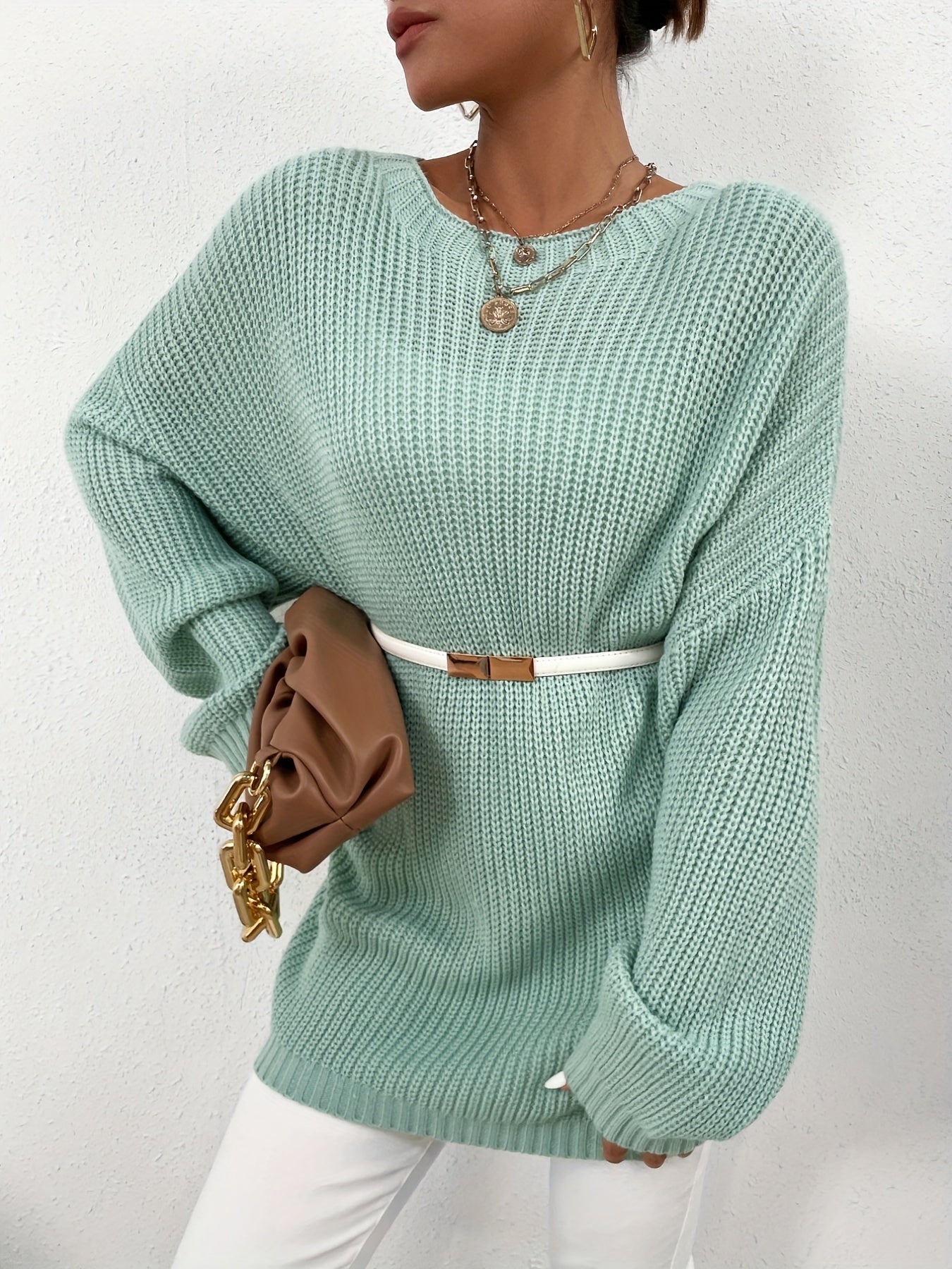 Versatile Knit Sweater Casual Crew Neck Long Sleeve Women's Clothing