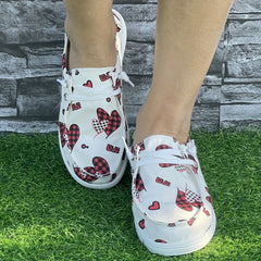Heart Print Breathable Skate Shoes Casual Flat Non Slip Canvas Sneakers