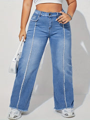 Raw Trim High Rise Wide Leg Jeans