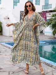 Snake Print Kaftan Dress V Neck Maxi