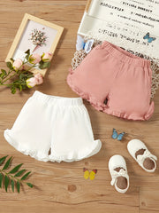 Girls Frill Edge Ribbed Casual Shorts Elastic Waist Slim Fit for Summer